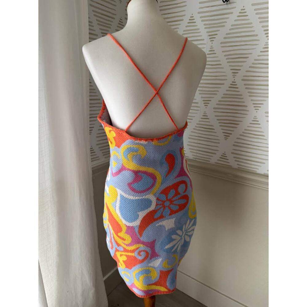 OM Maribetza Women’s Size Large/XL Multicolor Halter Knit Curvy Mini Dress - Picture 3 of 8